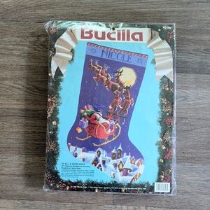 New Bucilla Vintage Needlepoint Diagonal Stocking Christmas Santa Kit